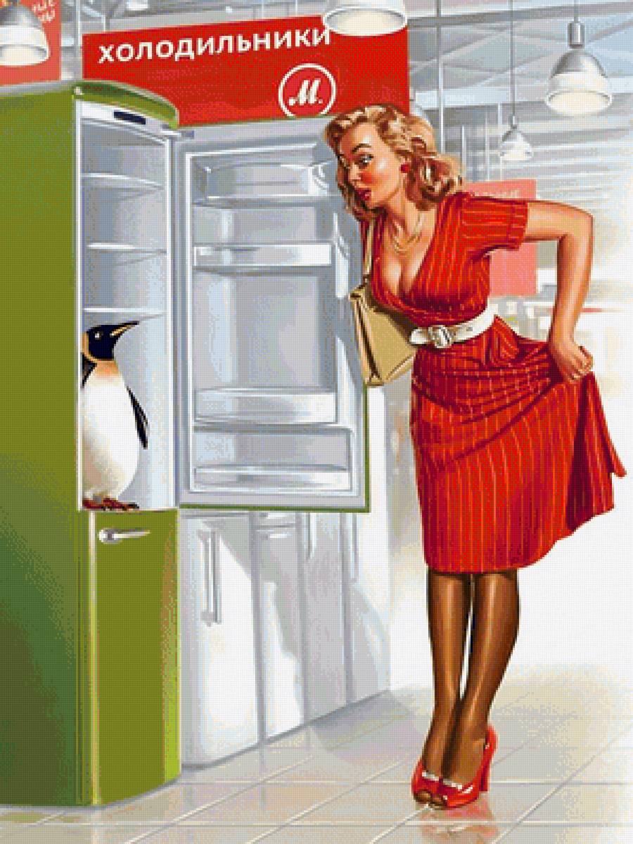 пингвину жарко - девушка, пингвин - предпросмотр