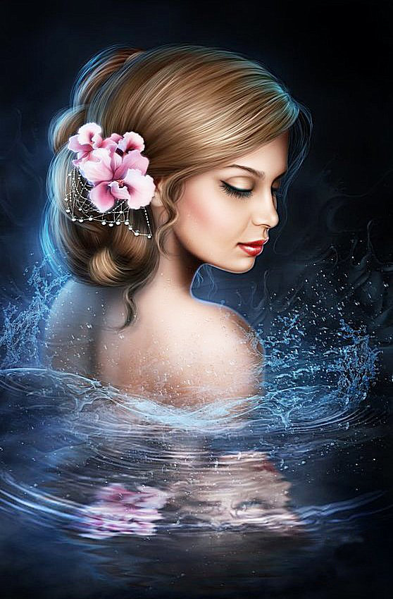 Женский образ - отражение, цветы, портрет, вода, незнакомка, девушка - оригинал