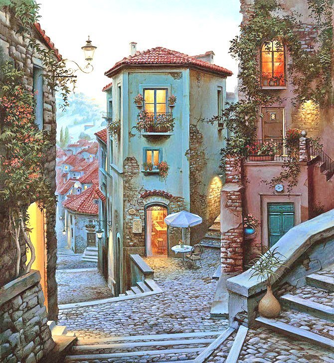 Итальянская улочка - город, улица, домик - оригинал
