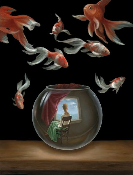 Аквариум - окно, рыбы, девушка, море - оригинал
