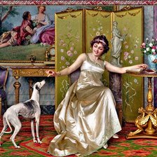 Схема вышивки «девушка с собакой»