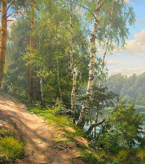 тропинка - речка, березы, тропинка - оригинал