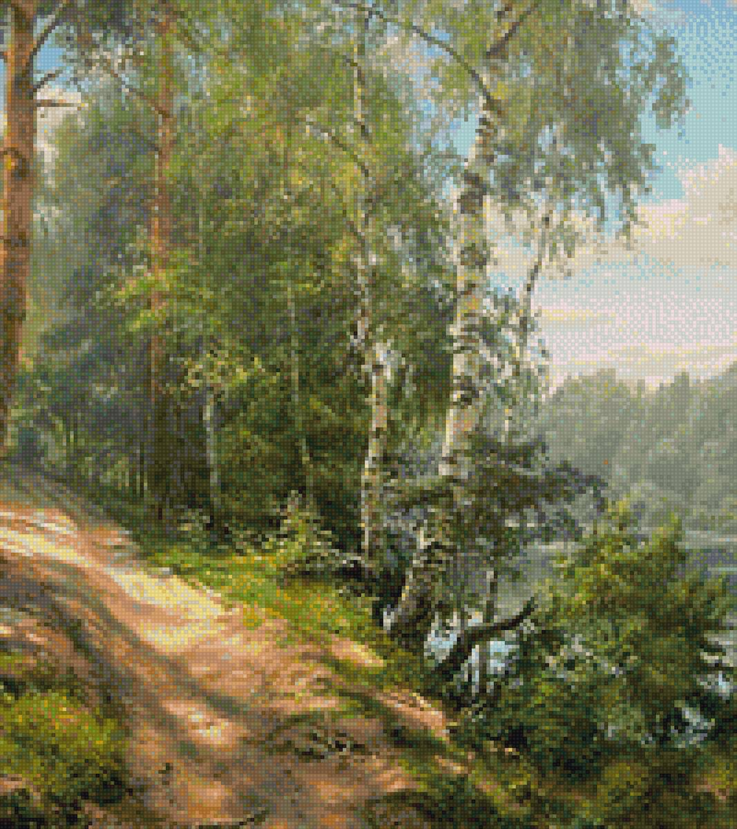 тропинка - березы, тропинка, речка - предпросмотр