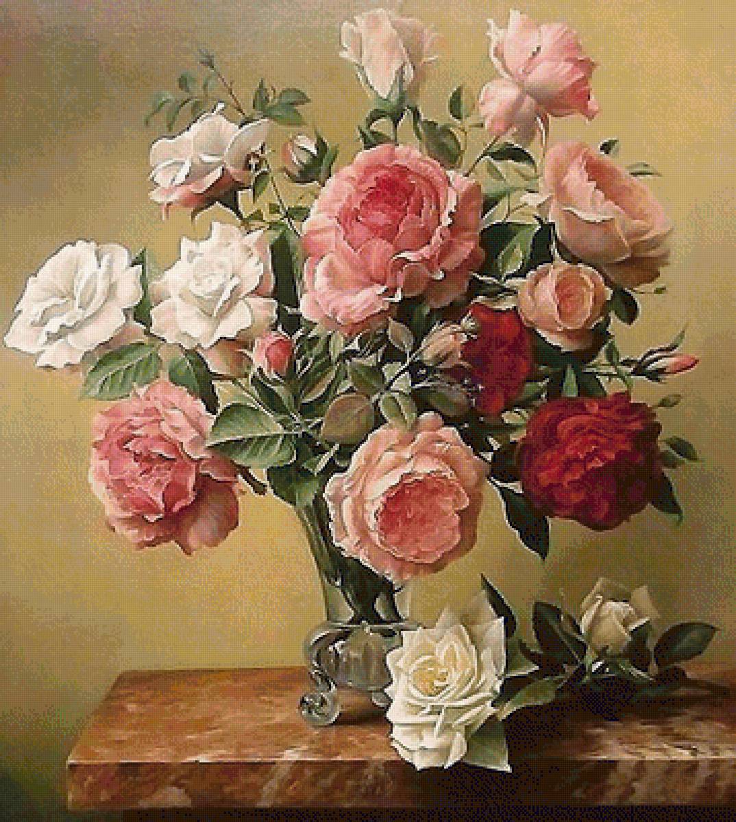 букет роз - розы, ваза - предпросмотр