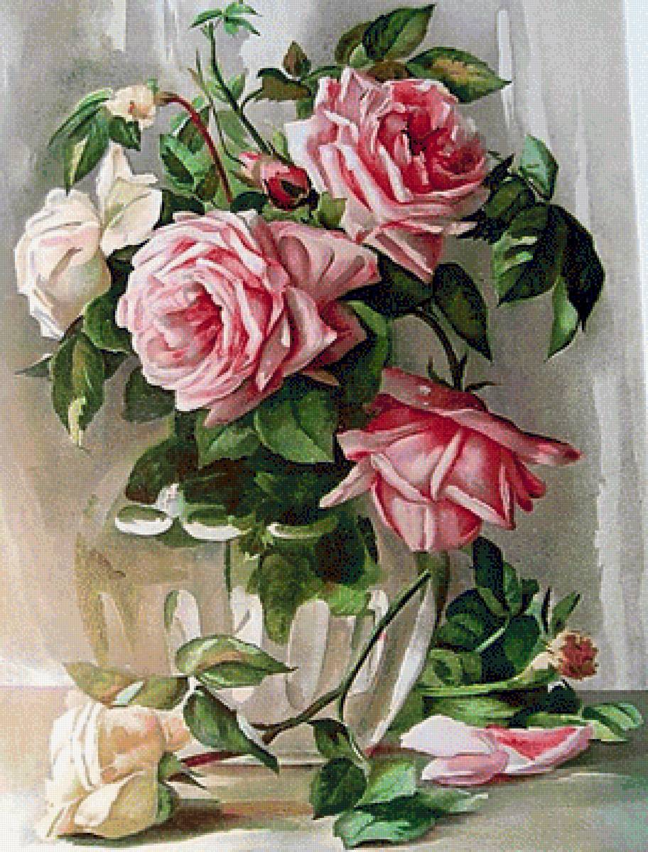 Розы. - розы, цветы. букет, натюрморт, живопись. - предпросмотр