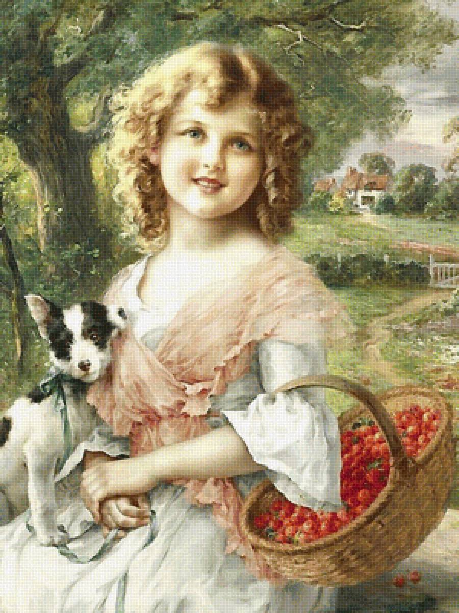 девочка с корзиной - девочка, ягоды, сабачка - предпросмотр