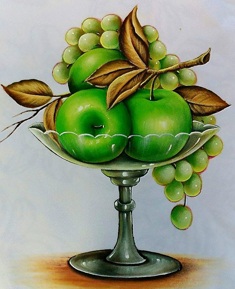 Натюрморт. - ваза, живопись., яблоки, виноград, натюрморт - оригинал