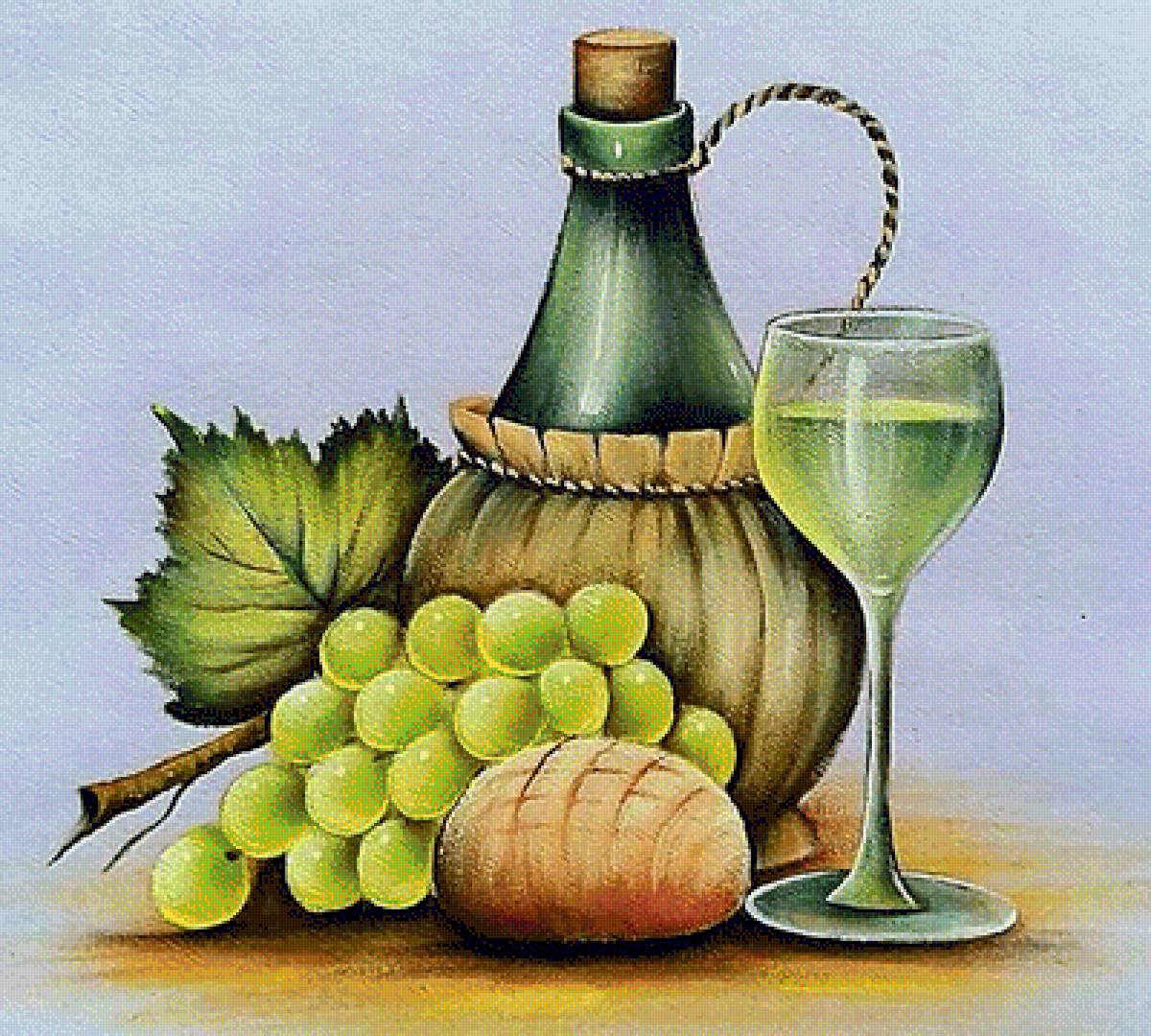 Натюрморт. - виноград, вино, живопись., натюрморт - предпросмотр