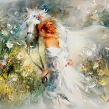 Схема вышивки «Mujer con caballo50 anchor buena»