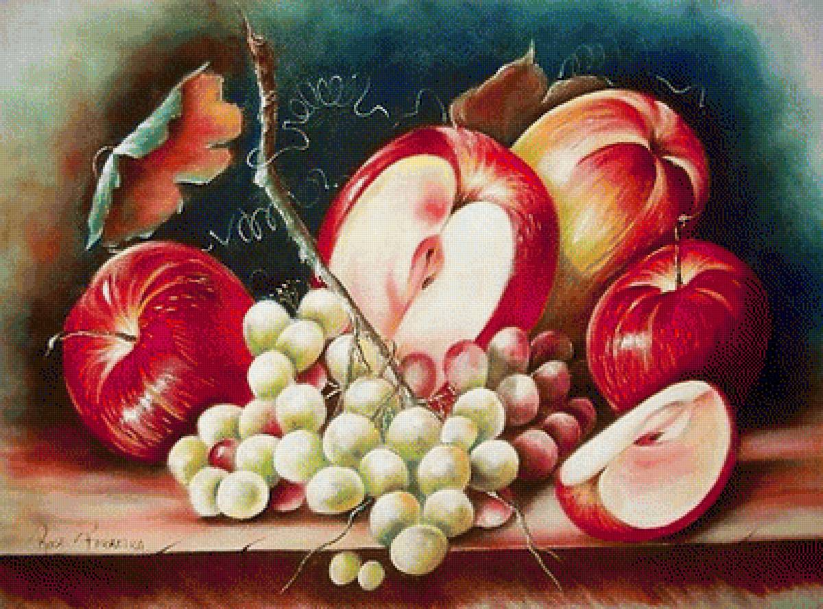 Натюрморт. - натюрморт. живопись., виноград, яблоки - предпросмотр