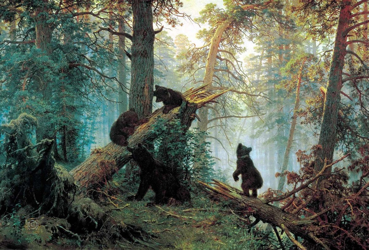 Утро в сосновом бору - медведи животные лес - оригинал