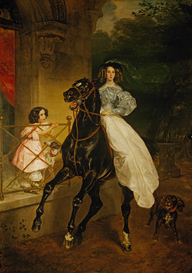 Всадница - конь., девушка, картина - оригинал