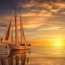 Схема вышивки «ВОСХОД СОЛНЦА В МОРЕ, ПАРУСНИК»