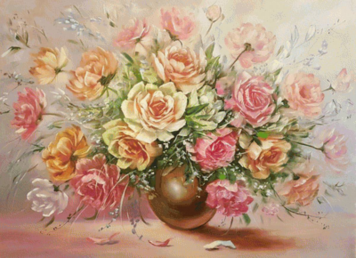 Букет в вазе - розовые цветы, розы. цветы в вазе, цветы - предпросмотр