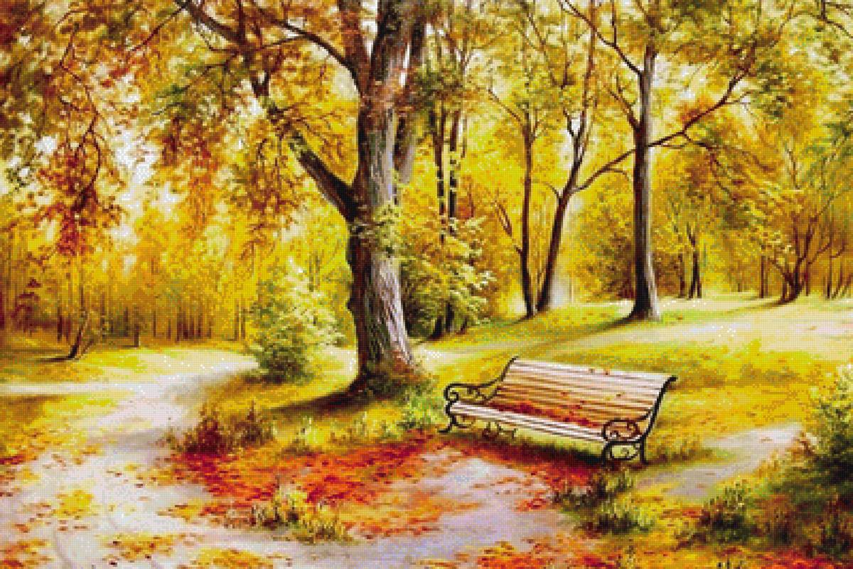 Осенний парк - осень, скамейка, пейзаж - предпросмотр