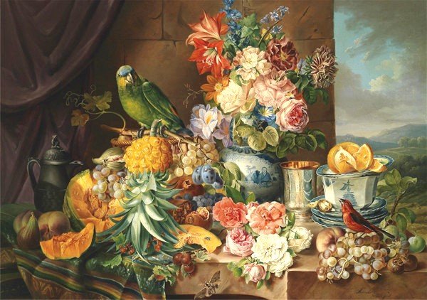 изобилие - фрукты, цветы, натюрморт, птицы - оригинал