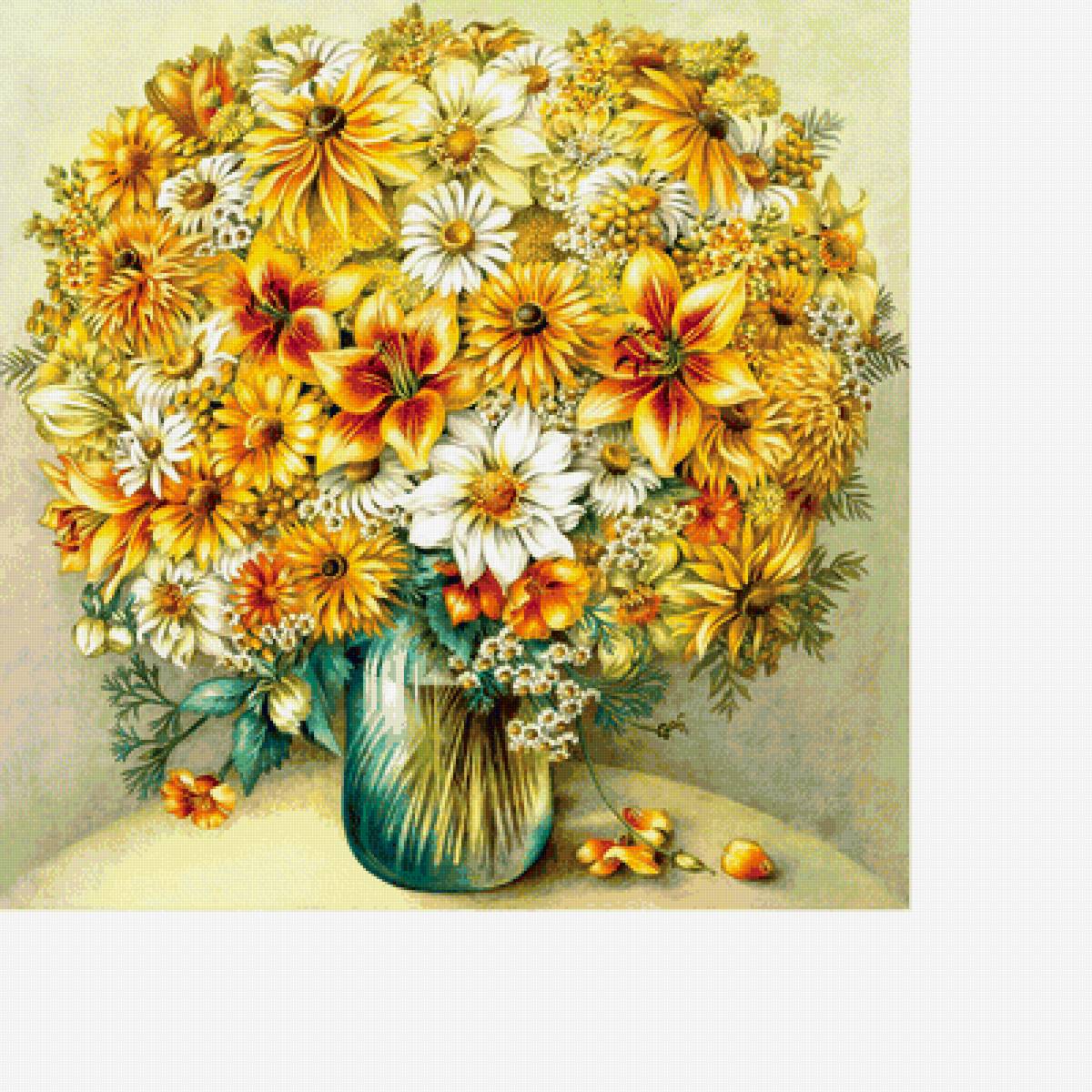 Букет в вазе - цветы в вазе, цветы, желтые цветы - предпросмотр