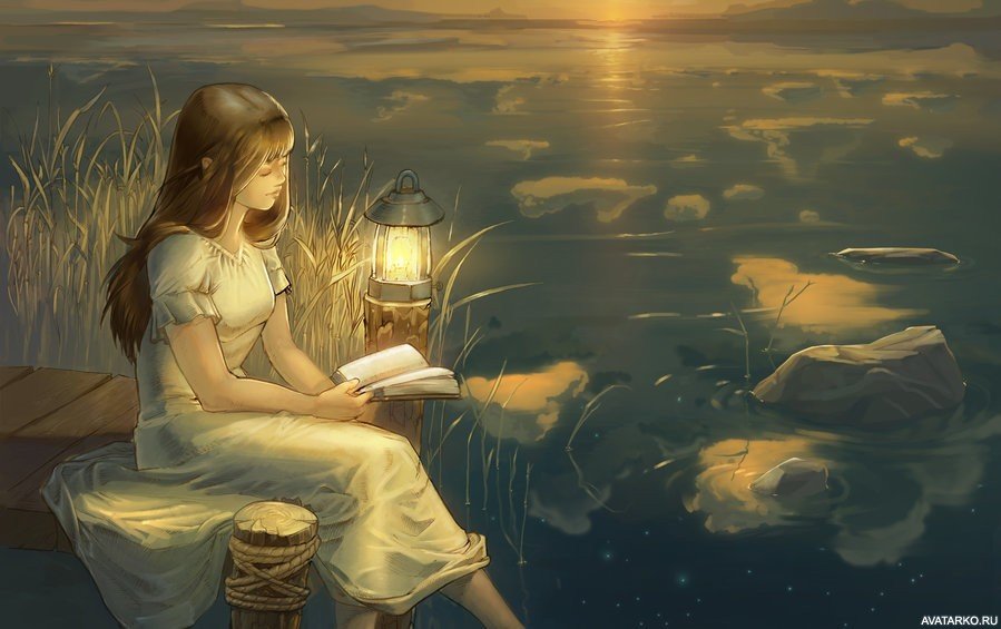 Романтик - девушка, озеро, живопись - оригинал