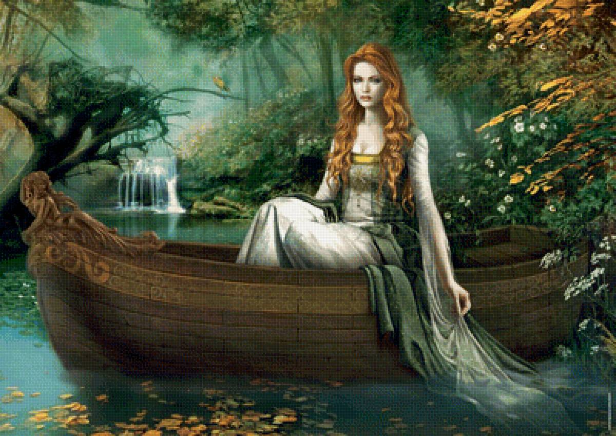 фэнтези - фэнтези, лодка, девушка, вода - предпросмотр