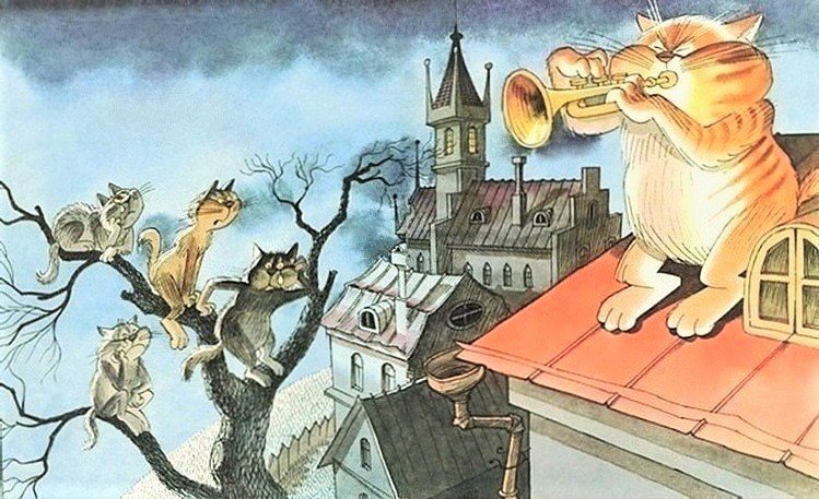 Виртуоз - кот, детское, коты, рисунок - оригинал