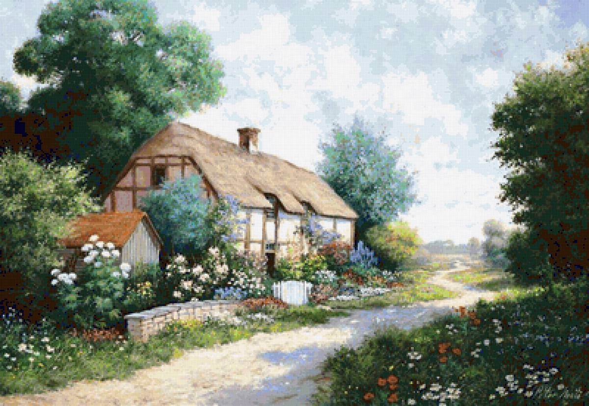 Деревенский пейзаж. - домик, пейзаж - предпросмотр