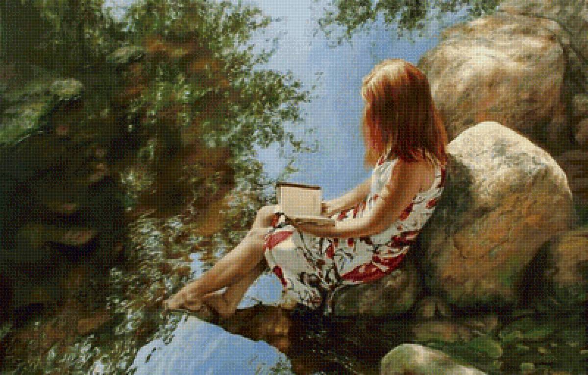приятная прохлада - вода лето, девушка с книгой - предпросмотр