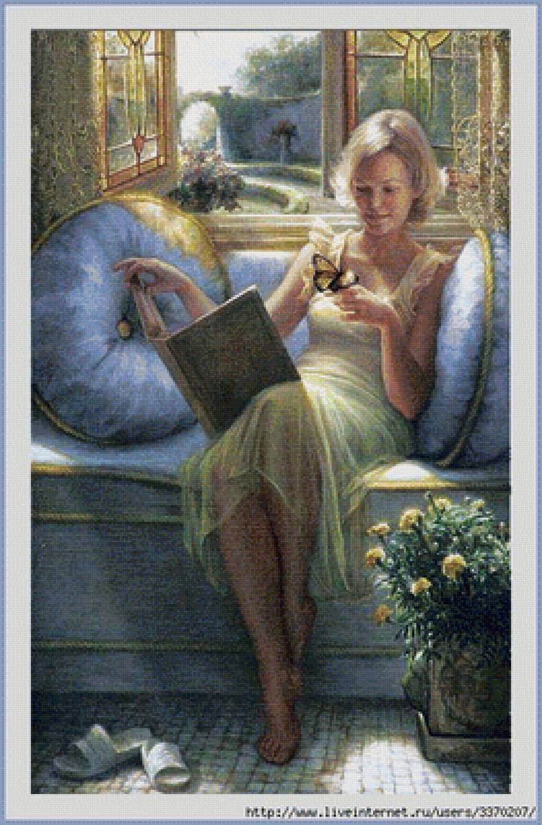 Отдых - лето, бабочка, книга, девушка - предпросмотр