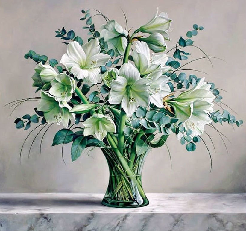 Букет в вазе - белые цветы, цветы - оригинал