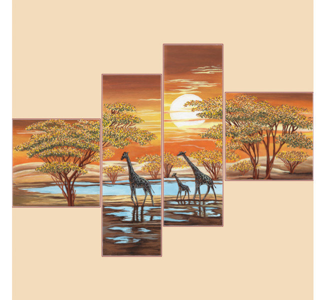 Саванна - саванна, жираф, африка, животные, полиптих - оригинал