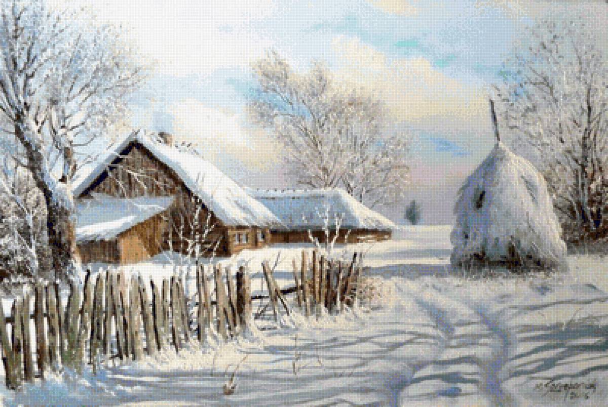 Зима - пейзаж, деревня, зима - предпросмотр