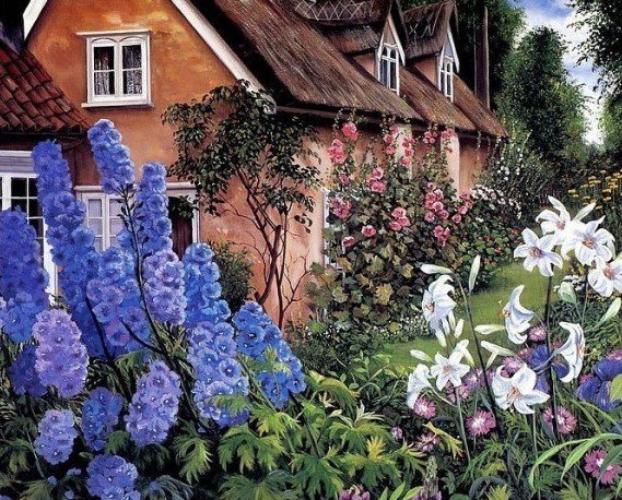 Дом - пейзаж дом, цветы - оригинал