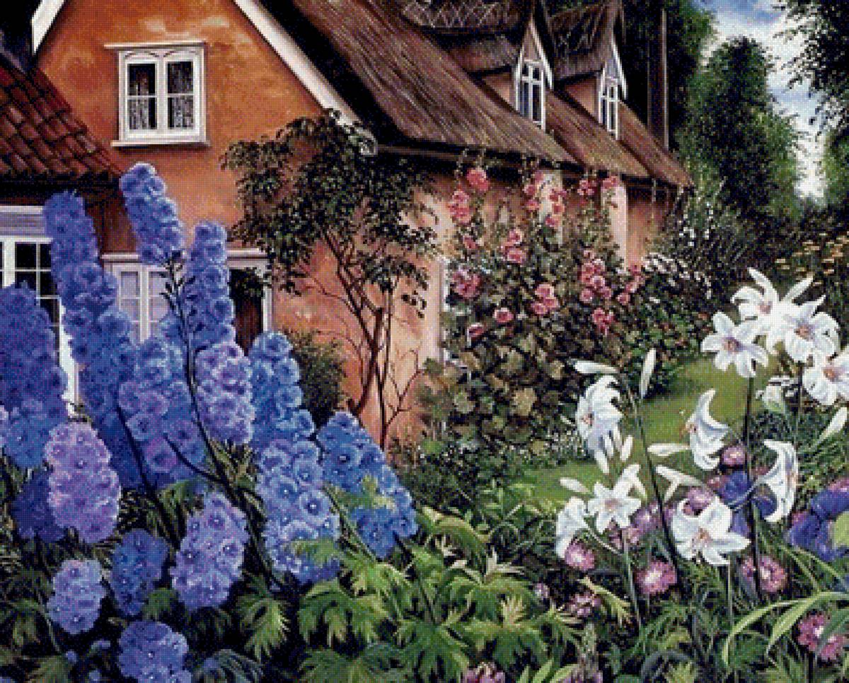 Дом - пейзаж дом, цветы - предпросмотр