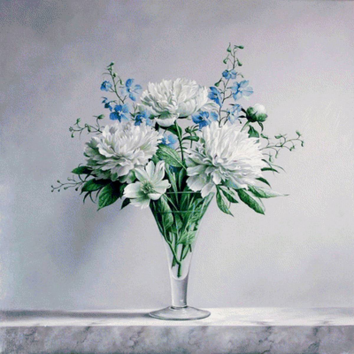 Букет в вазе - пионы, белые пионы, цветы - предпросмотр