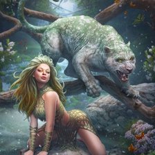 Схема вышивки «девушка и кошка»