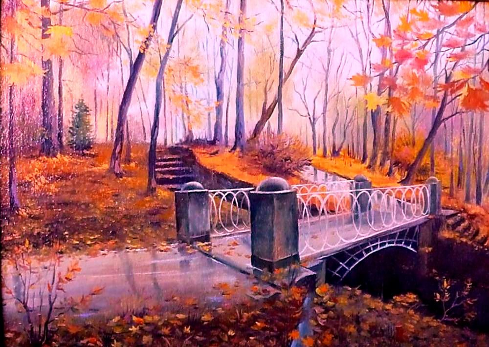 Осень в парке. - живопись. пейзаж., парк. осень - оригинал
