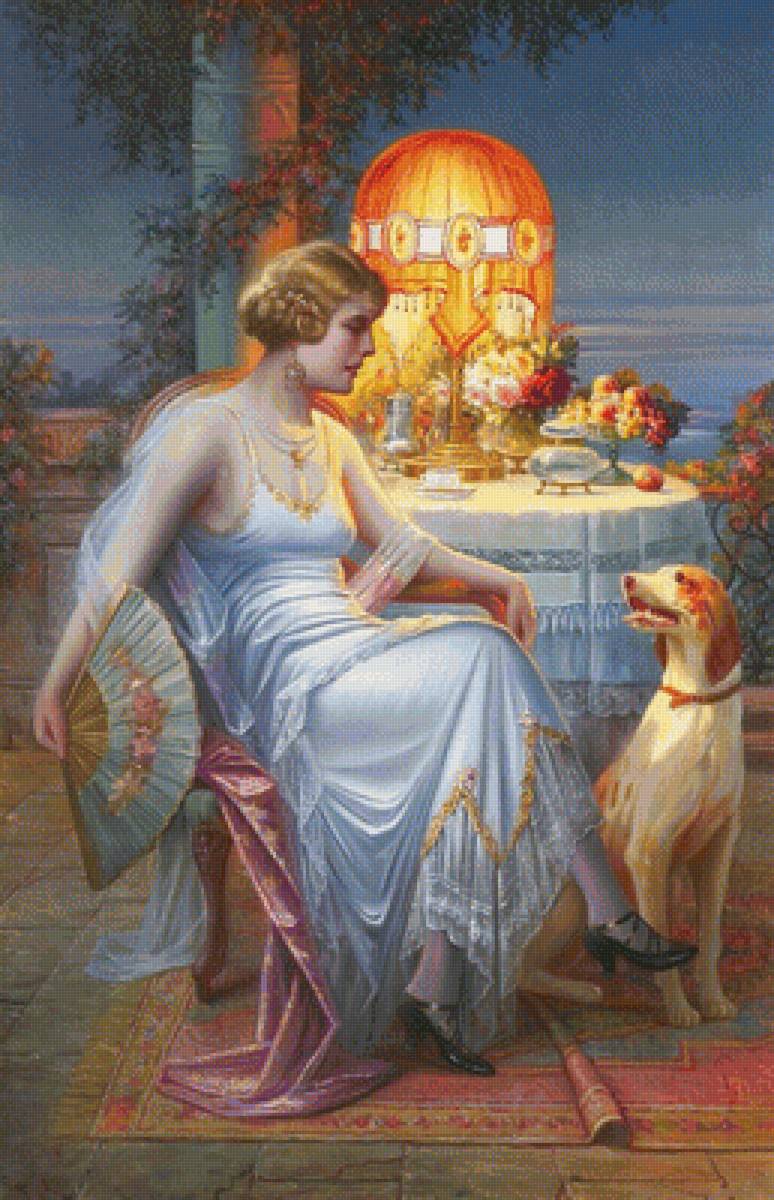 дама с собакой - собака, дама, вечер - предпросмотр