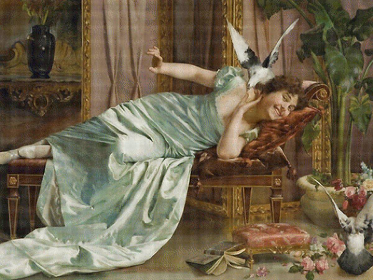 девушка и голуби - голуби, картина, девушка - предпросмотр