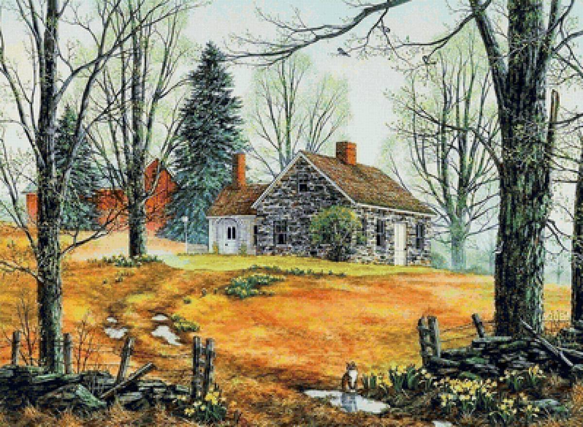 Ранняя весна - природа, весна, дом, кот - предпросмотр