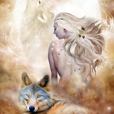 Схема вышивки «Девушка и волки»