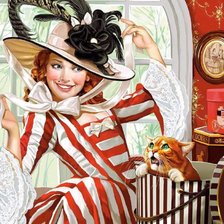 Схема вышивки «девушка в шляпке»