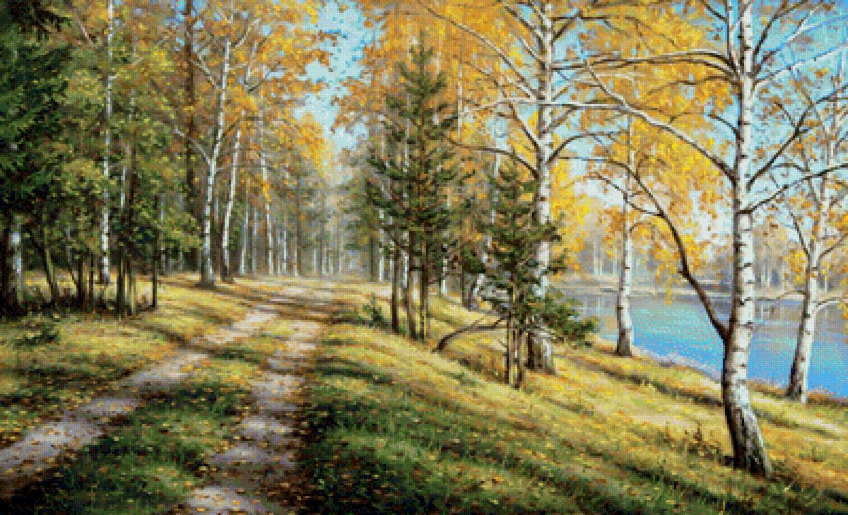 Березовый лес - лес, река, березы - предпросмотр