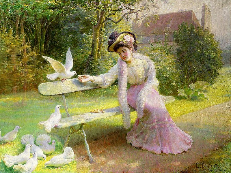 кормление голубей - картина - оригинал