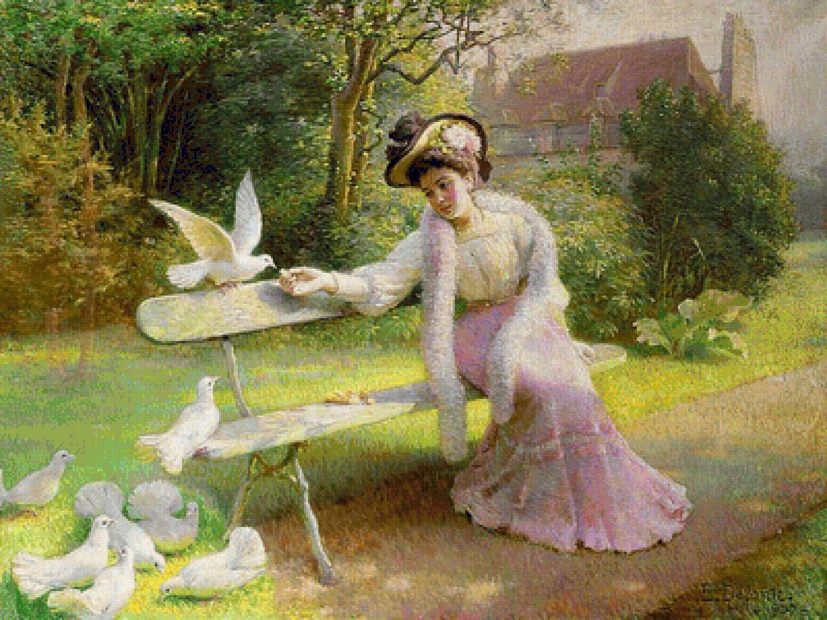 кормление голубей - картина - предпросмотр