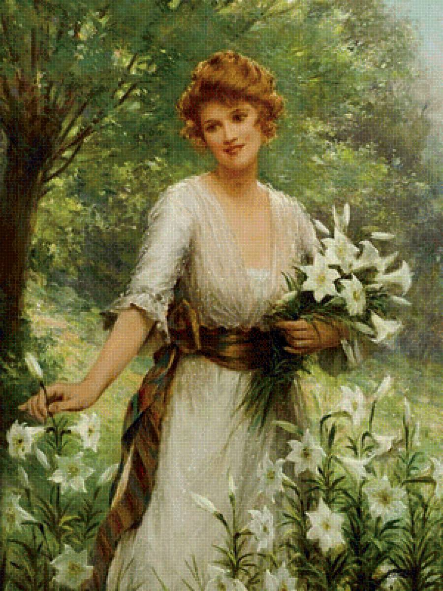 девушка с лилиями - картина - предпросмотр