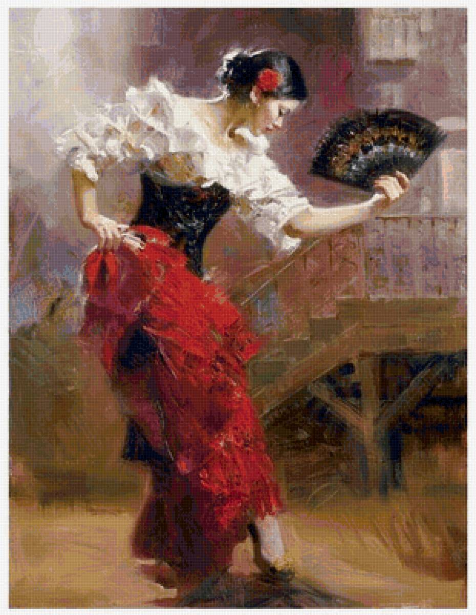 Фламенко - девушка, фламенко, веер - предпросмотр