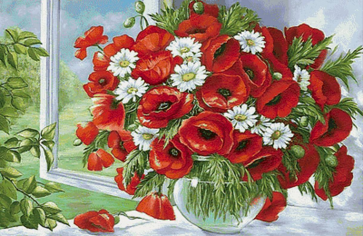 Букет полевых цветов - цветы, ромашки, маки, букеты - предпросмотр