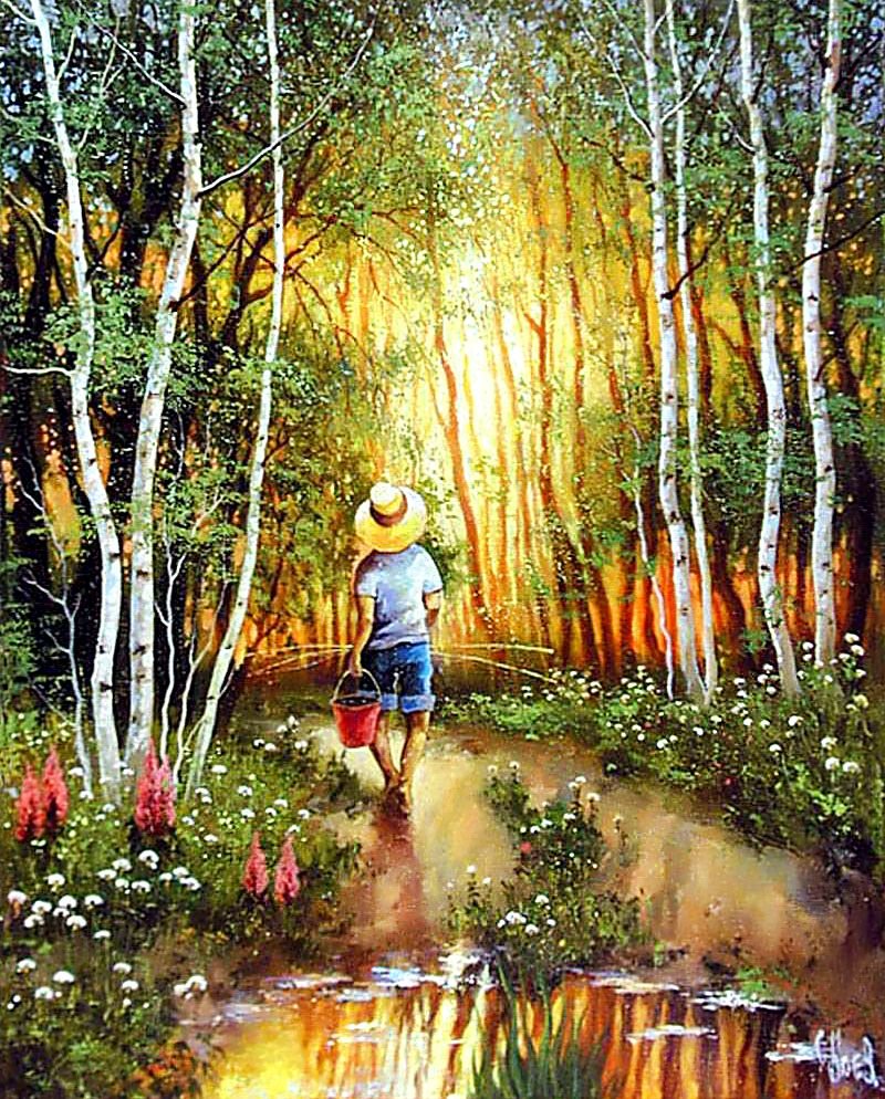 Рыбак. - живопись., рыбак, пейзаж - оригинал