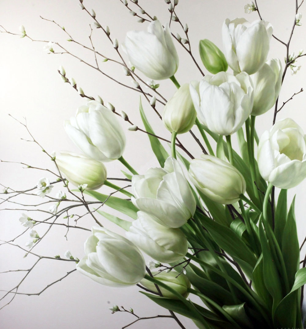 Белые тюльпаны - букет, тюльпаны, цветы, белые тюльпаны, белый - оригинал