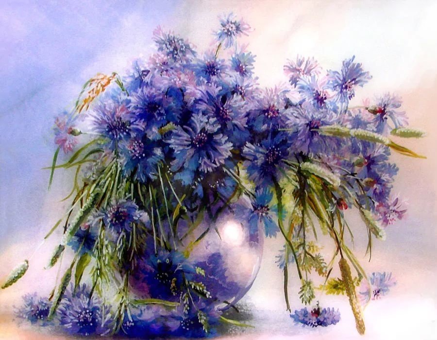 Васильки - синий, пейзаж, живопись, букет, васильки, цветы, полевые цветы - оригинал
