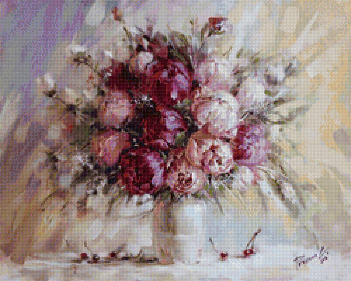 пионы - картина, букет, пионы, кувшин, цветы, пейзаж - предпросмотр